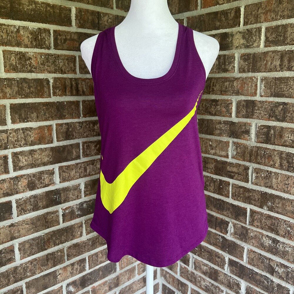Nike Womens Athletic Tank Top Purple RacerBack Size XS Yellow Logo
